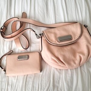 Marc Jacobs Q Mini Natasha Pearl Blush Pink Leather Purse and Wallet Set